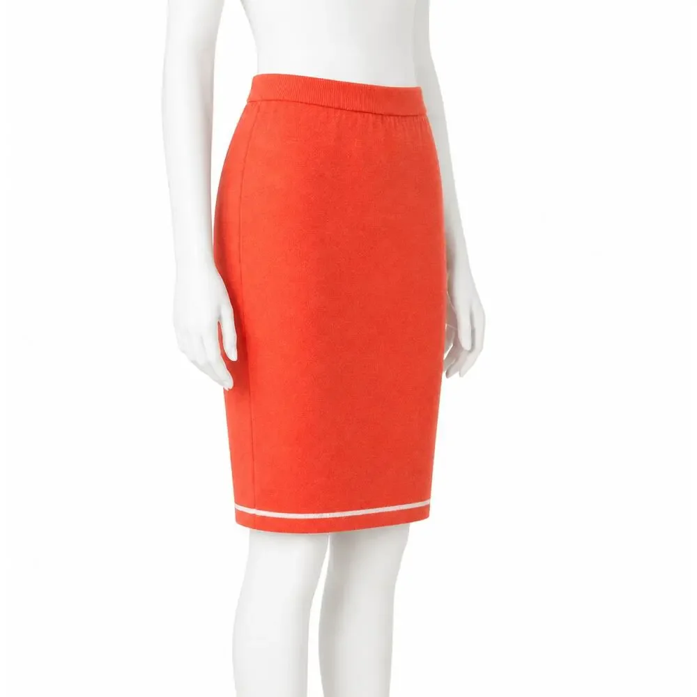 St. John Collection by Marie Gray Santana Knit Skirt Coral Orange Trim Size 8
